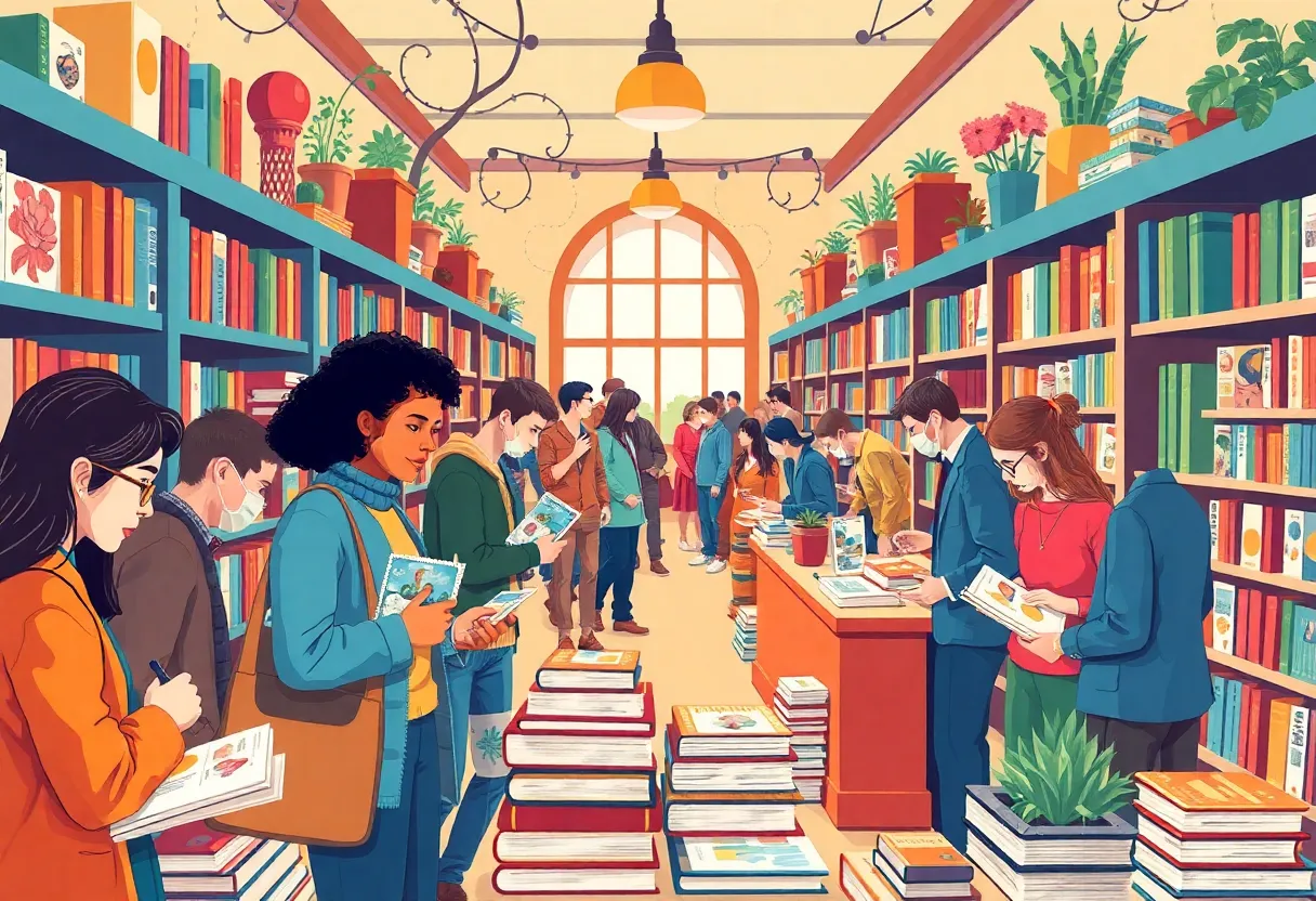 People exploring independent bookstores during the Metro Boston Indie Bookstore Crawl