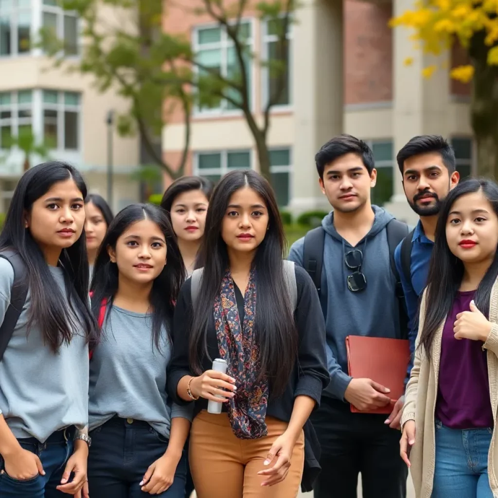 Diverse group of concerned international students on campus