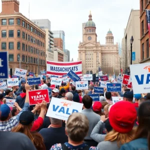 Crowd gathered at a political campaign event in Massachusetts.
