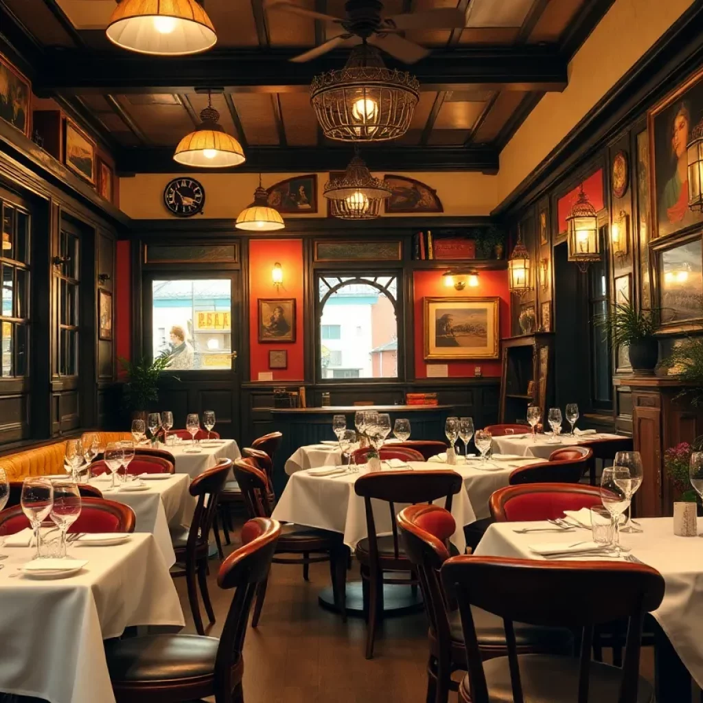 Interior of La Voile, a French brasserie in Brookline