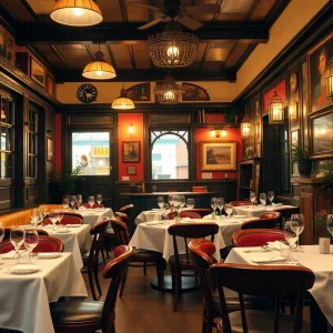 Interior of La Voile, a French brasserie in Brookline