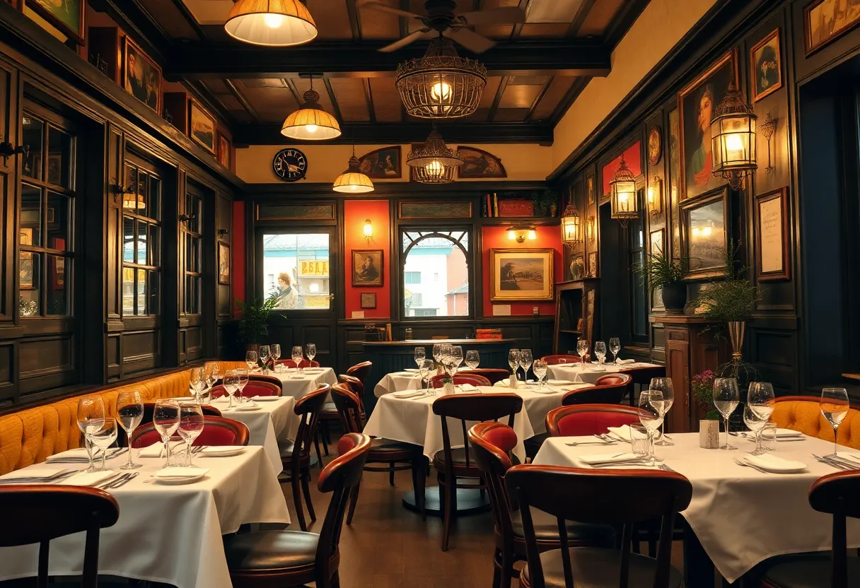 Interior of La Voile, a French brasserie in Brookline