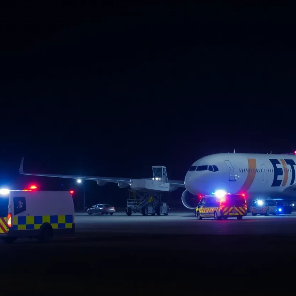 Emergency vehicles respond to a flight incident at Logan Airport