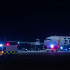 Emergency vehicles respond to a flight incident at Logan Airport