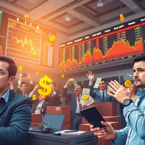 Financial market fluctuation illustrated with charts and symbols
