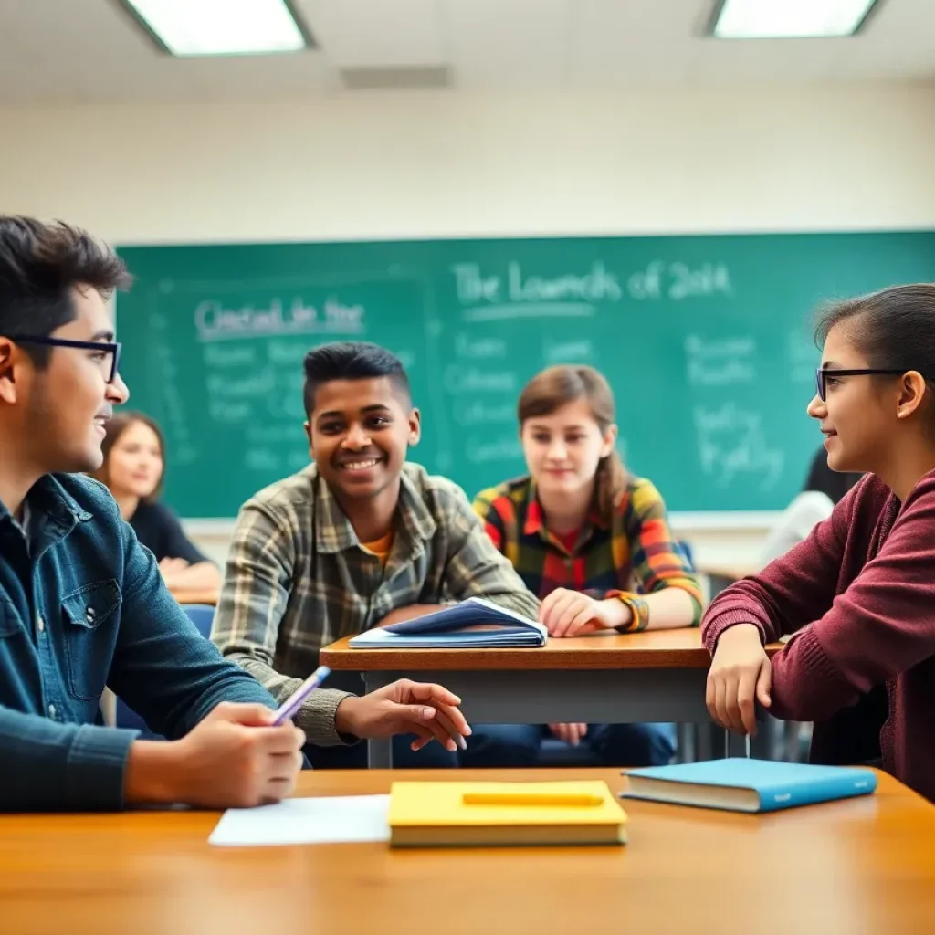Students collaborating in a classroom environment