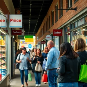 Shoppers in Massachusetts looking at products with price tags reflecting tariff increases.