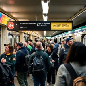 Boston subway station filled with commuters and MBTA transit staff.