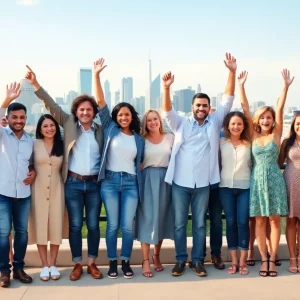 Group of diverse individuals celebrating financial health in Massachusetts