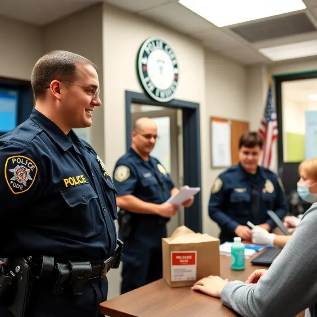 Newton Police Department officers participating in community service activities.