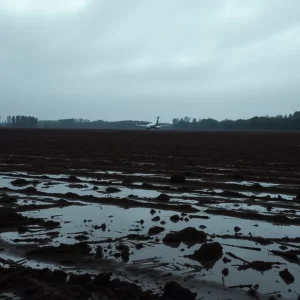 Mud field with silhouette of a crashed plane in Copake NY