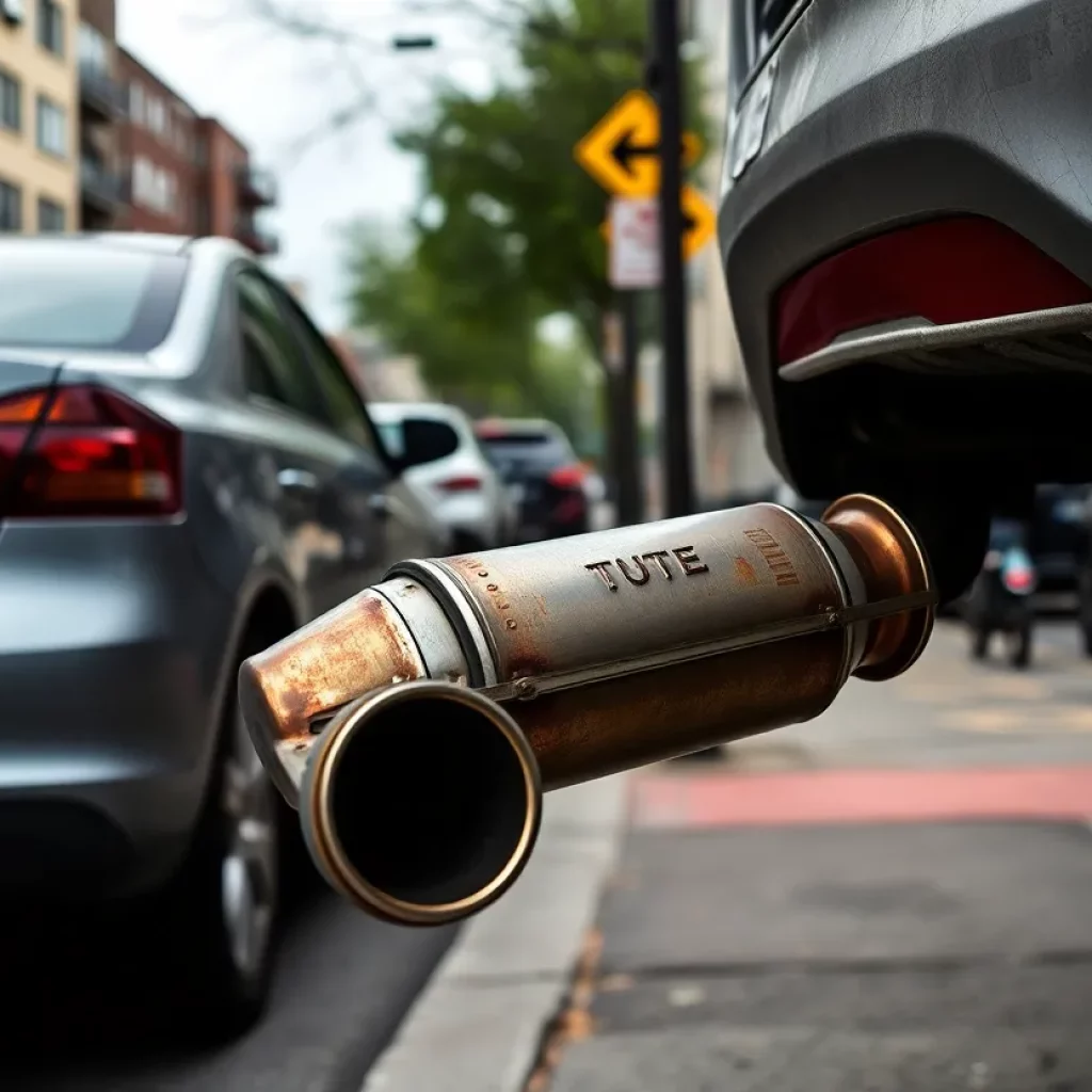 Street scene depicting vehicles at risk for catalytic converter theft