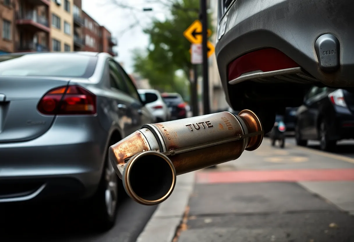 Street scene depicting vehicles at risk for catalytic converter theft