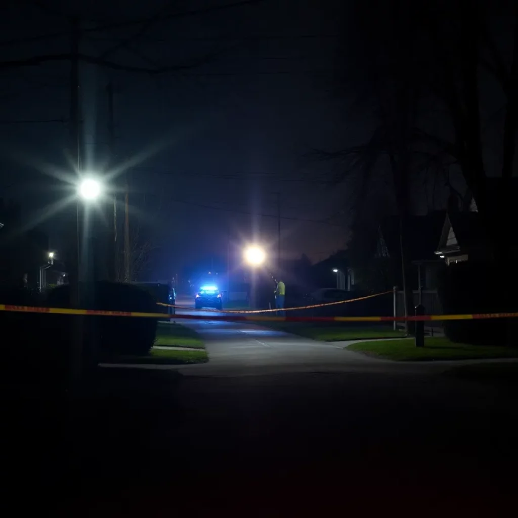 Police lights illuminating a Roxbury neighborhood at night