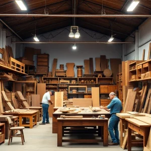 Artisans crafting high-quality wooden furniture in a workshop