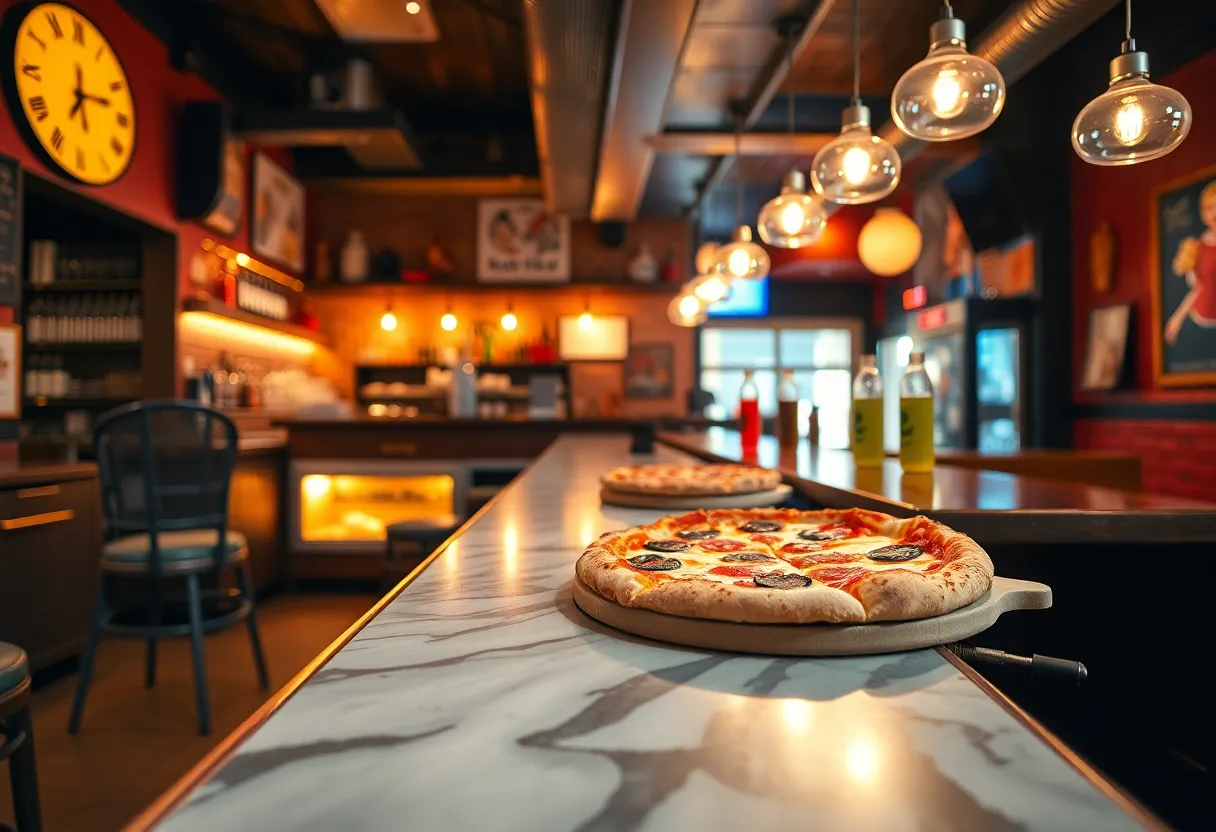 Interior of Slice House Pizzeria in Somerville, showcasing delicious pizza slices.