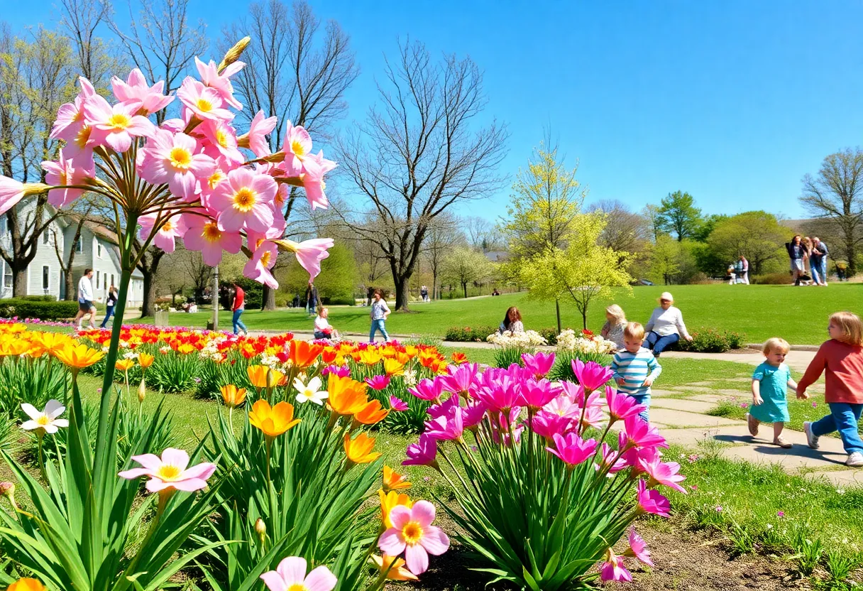 Families enjoying activities outdoors during April break in Massachusetts