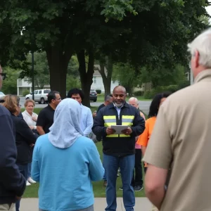 Community members in Springfield gathering for a safety meeting.