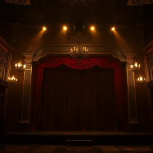 Stage design for the play 'As Bees in Honey Drown' featuring dramatic lighting
