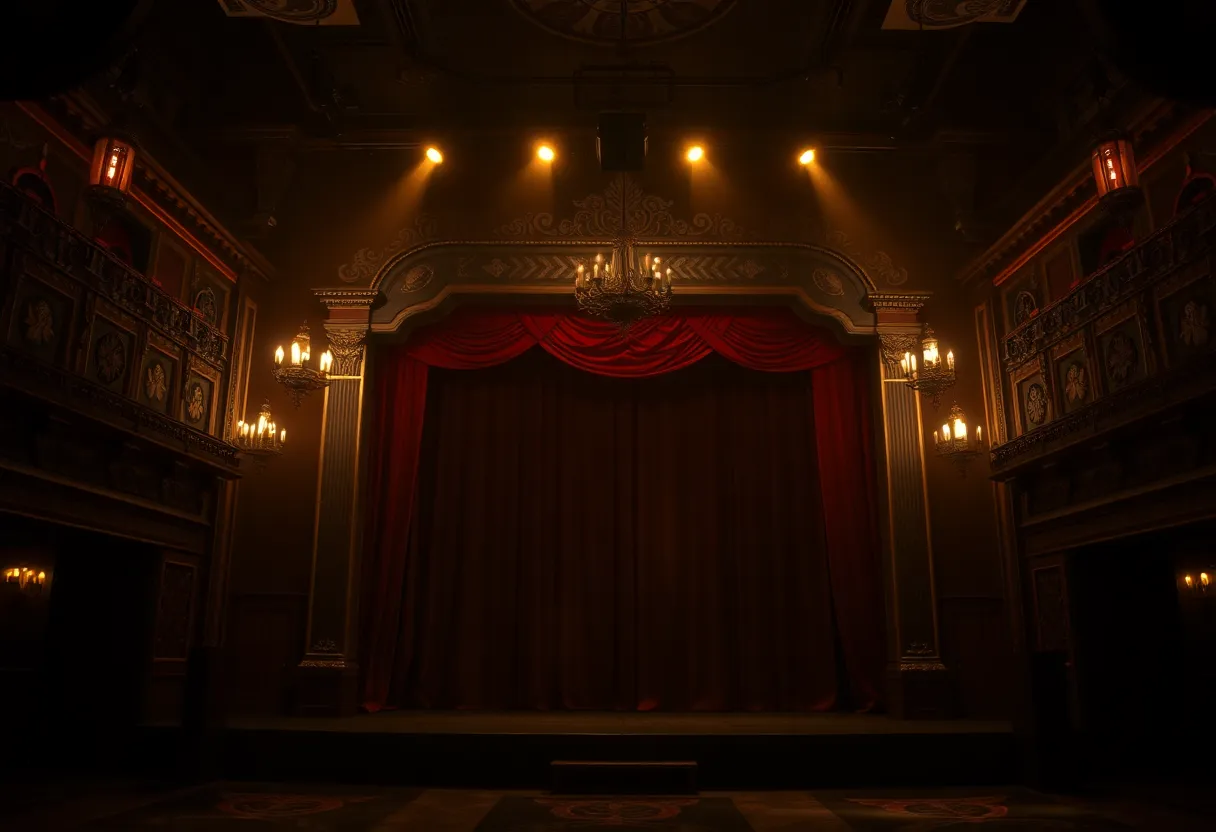 Stage design for the play 'As Bees in Honey Drown' featuring dramatic lighting