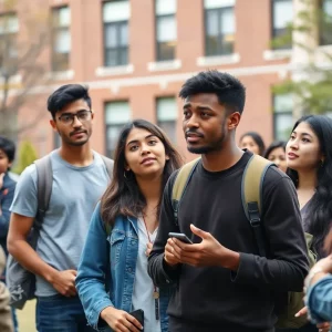 International students at UMass discussing visa issues on campus