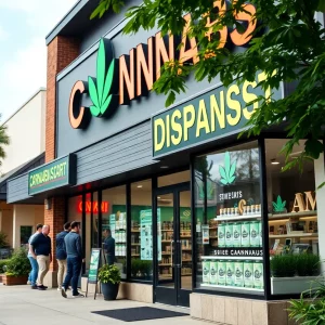 Exterior view of Verilife dispensary in Newton, Massachusetts with customers.