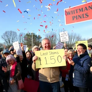 Community members celebrating a lottery win in Whitman, Massachusetts