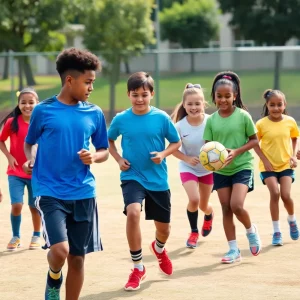 Diverse young athletes participating in school sports