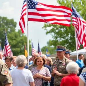 Crowd honor a veteran during a birthday celebration