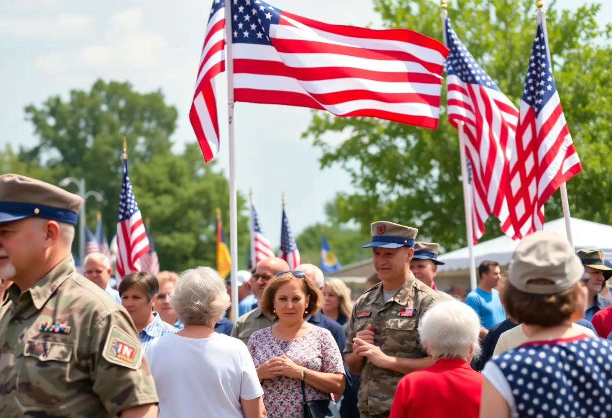 Crowd honor a veteran during a birthday celebration