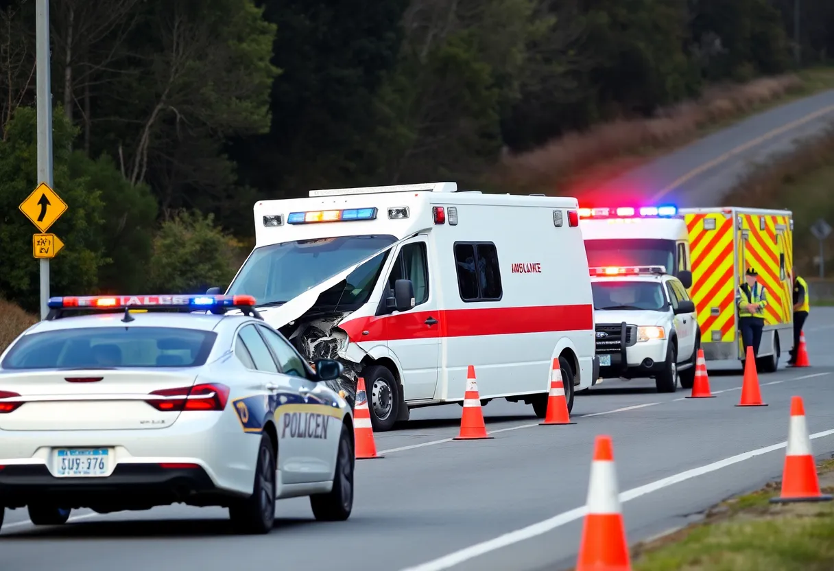 Roadway accident involving a police cruiser and ambulance on I-93