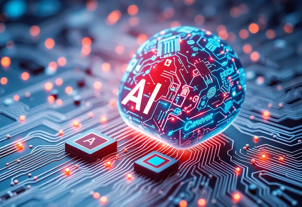Abstract representation of AI technology and chip conflict