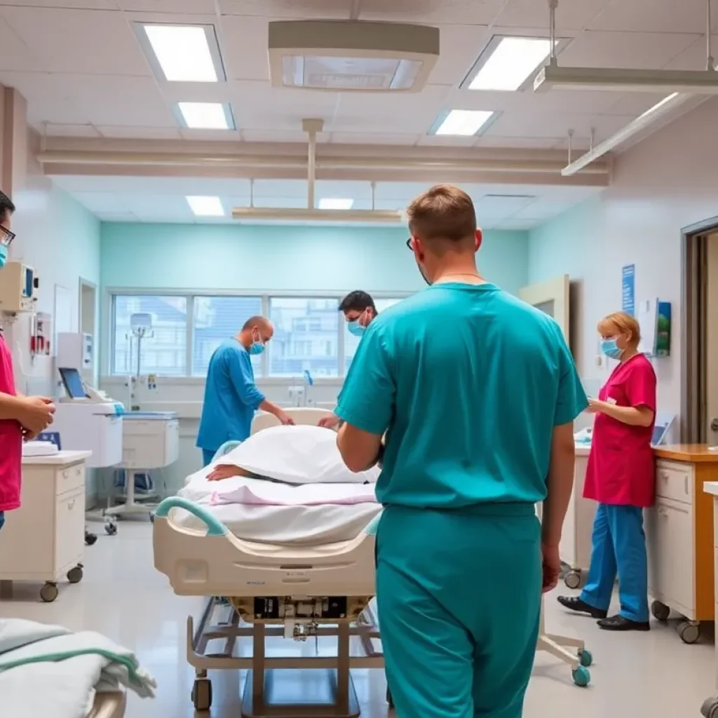 Healthcare staff working in a modern hospital environment