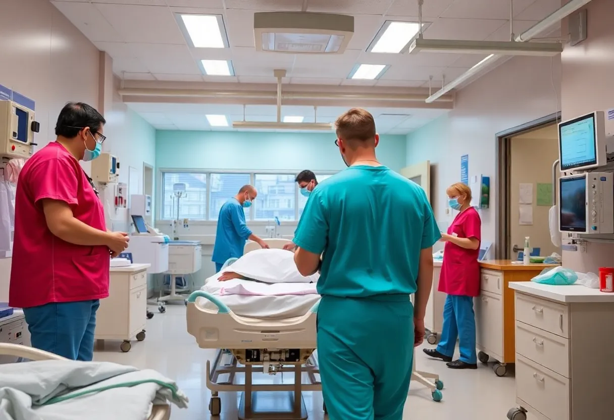 Healthcare staff working in a modern hospital environment