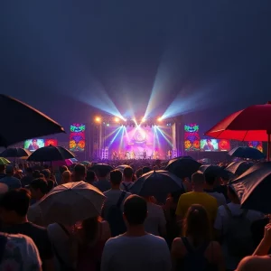 Crowd at the Boston Calling Music Festival enjoying performances in the rain