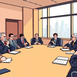 A meeting room of the Boston City Council with members discussing