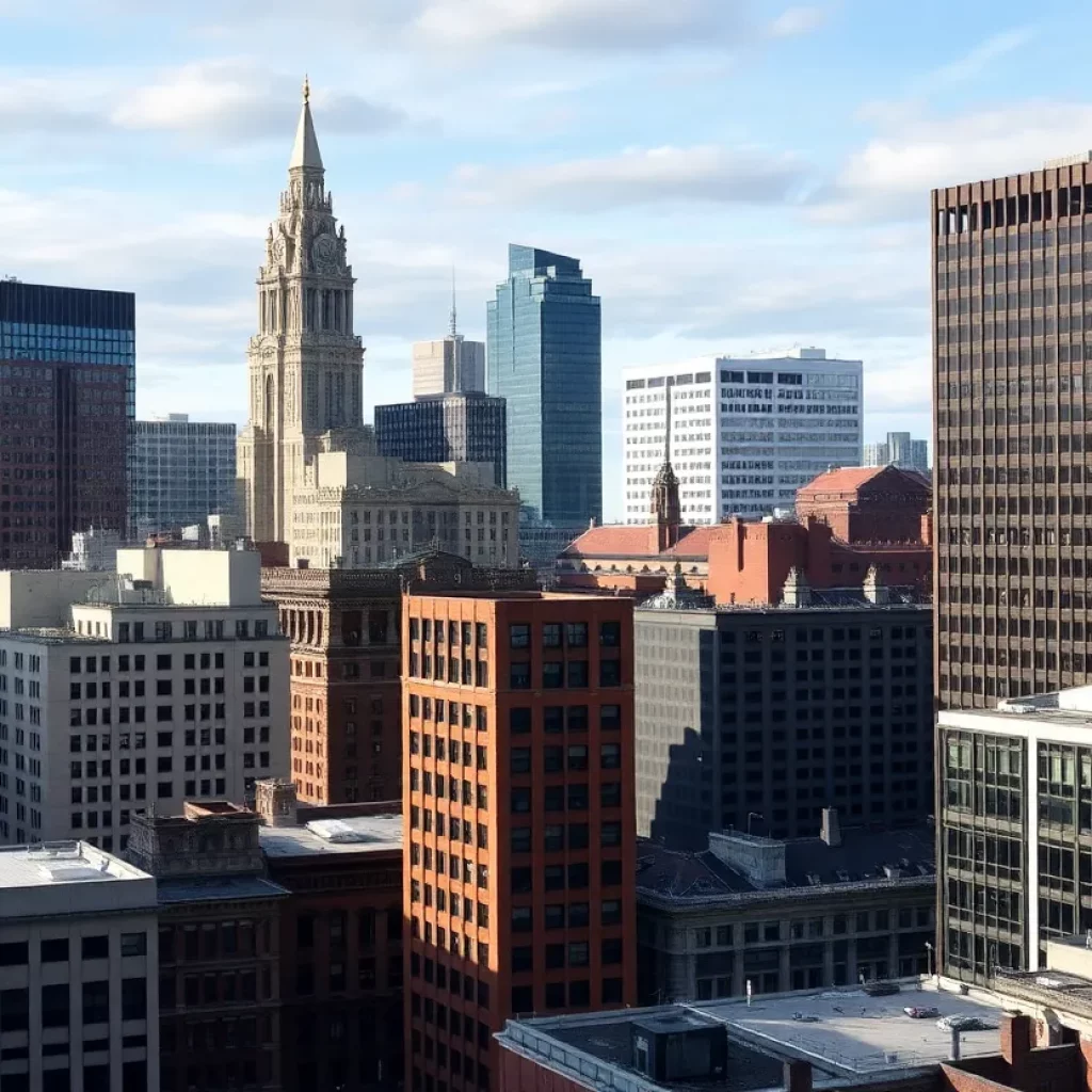 Boston skyline with empty commercial buildings