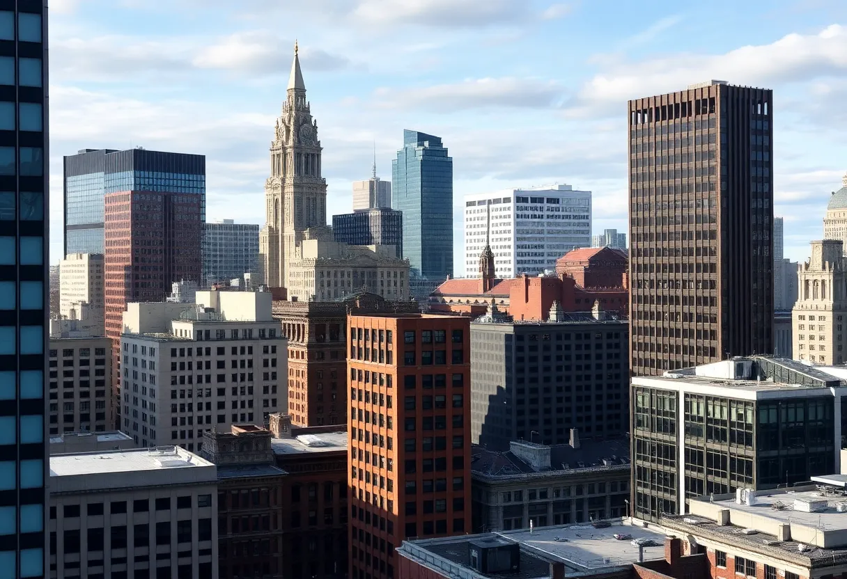Boston skyline with empty commercial buildings