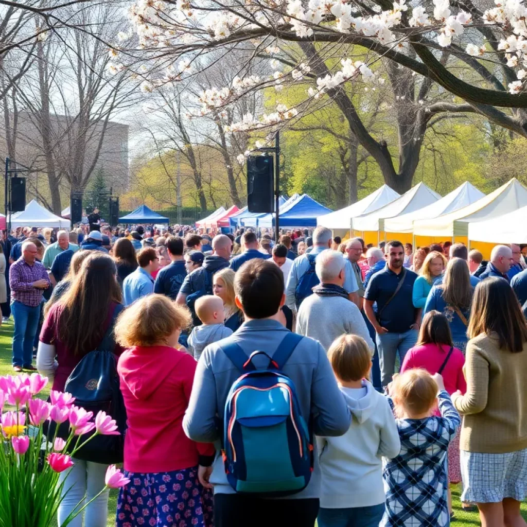 A lively scene from Boston's community events with families and friends enjoying various activities outdoors.
