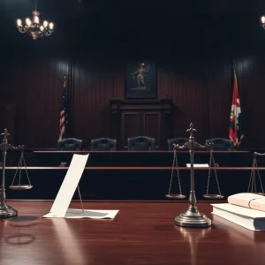 Courtroom scene depicting child exploitation justice