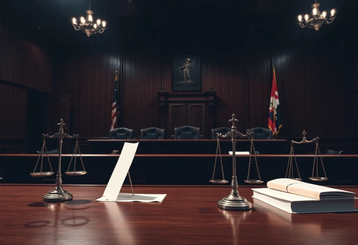 Courtroom scene depicting child exploitation justice