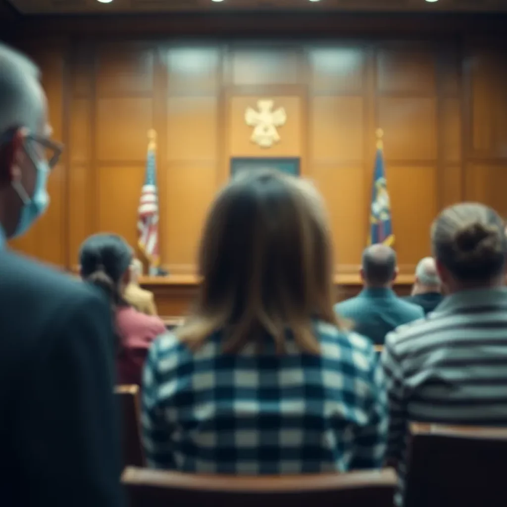 A courtroom setting representing child protection laws