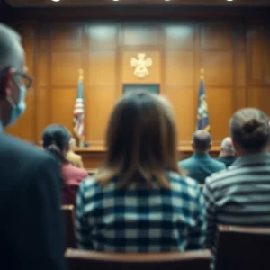A courtroom setting representing child protection laws