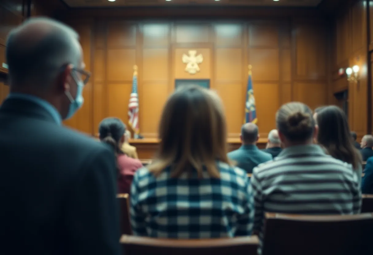 A courtroom setting representing child protection laws