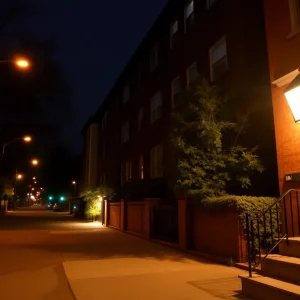 Boston neighborhood scene at night focusing on safety concerns.