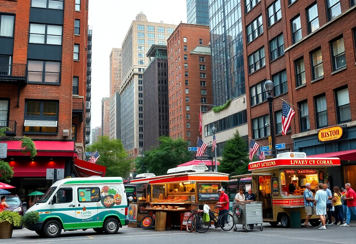 A view of Boston's diverse dining scene with various restaurants and food options.