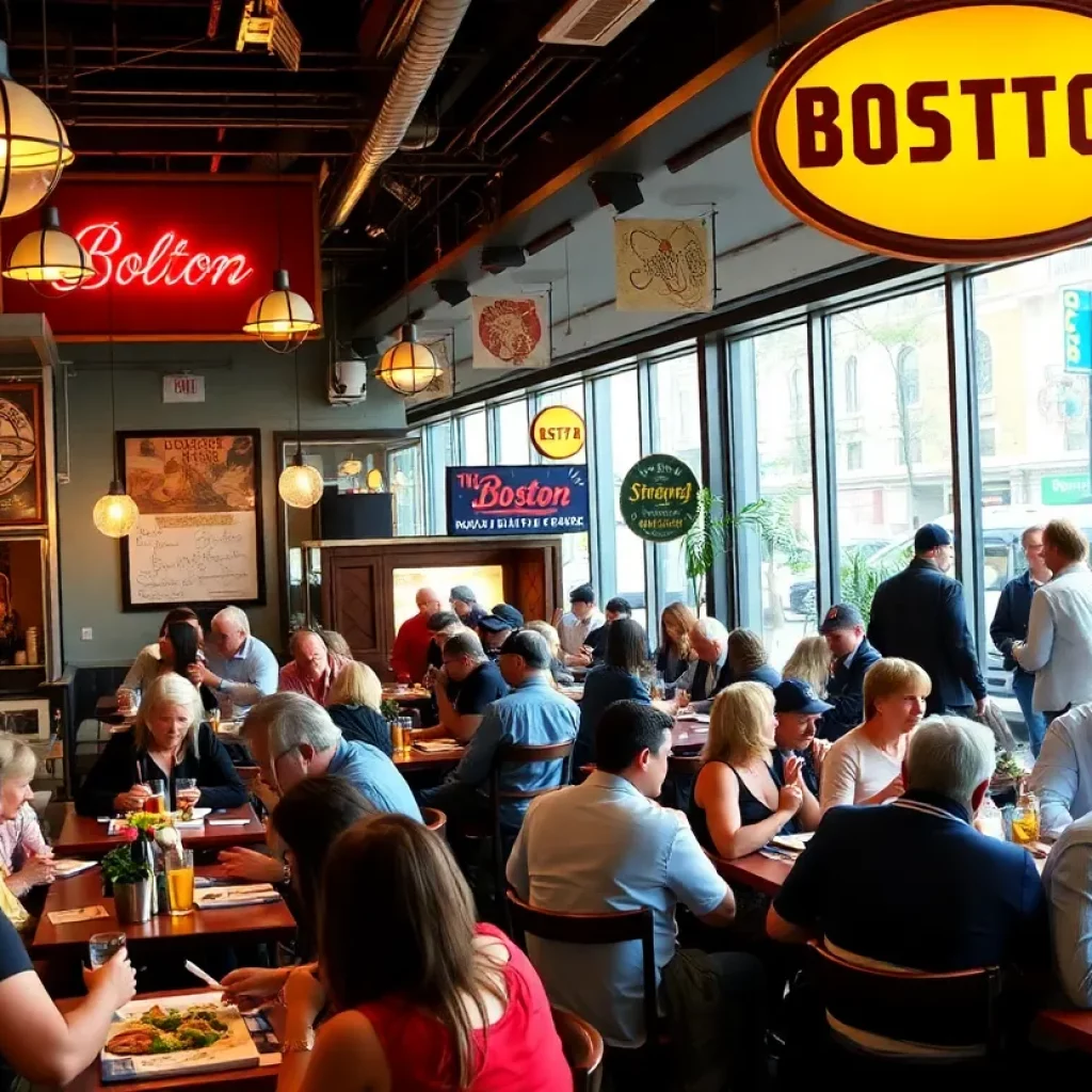 People enjoying meals in a Boston restaurant