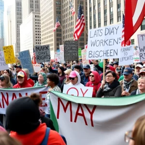 Participants at the May Day rally in Boston advocating for workers' rights