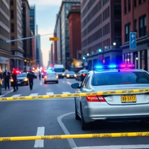 Police investigation scene in downtown Boston.
