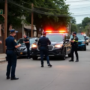 Police officers conducting a traffic stop in Boston.